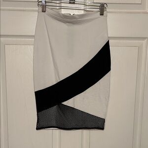 bebe White Pencil Skirt with Black Diagonal Panel